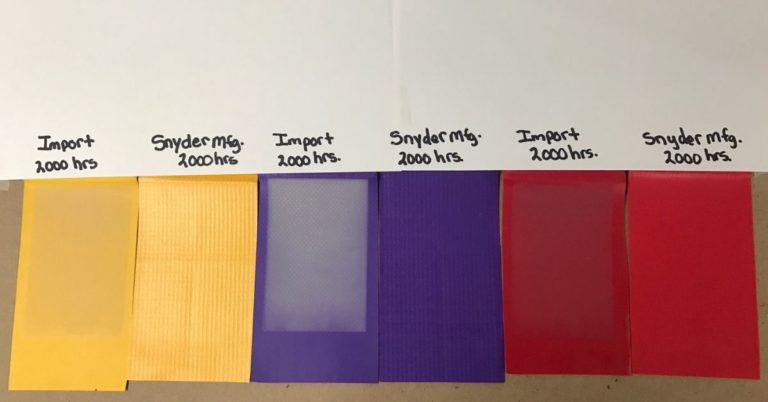 UV Ray Test Comparing Snyder Manufacturing fabric to competitor